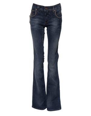 John Galliano Blauwe Katoenen Mid-Waist Wijde Spijkerbroek