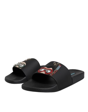 Dolce & Gabbana Zwarte Divers Leren Instapsandalen Strandmode Schoenen
