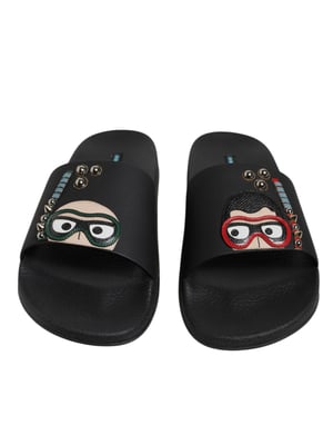 Dolce & Gabbana Zwarte Divers Leren Instapsandalen Strandmode Schoenen