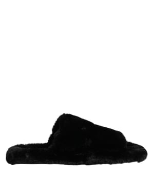Dolce & Gabbana Zwarte Polyester Fluwelen Slip-On Slipperschoenen