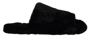 Dolce & Gabbana Zwarte Polyester Nepbont Heren Slippers Sandalen Schoenen