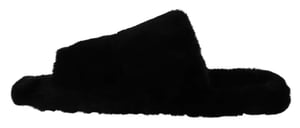 Dolce & Gabbana Zwarte Polyester Nepbont Heren Slippers Sandalen Schoenen
