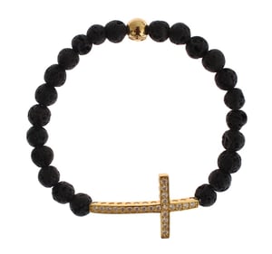 Nialaya Lavasteen Goud Helder CZ Kruis 925 Zilveren Armband
