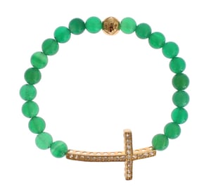 Nialaya Jade Steen Gouden CZ Kruis 925 Zilveren Armband