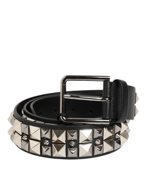 Dolce & Gabbana Zwarte Kalfsleren Riem met Studs en Zilveren Gesp