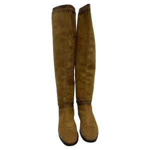 Jimmy Choo Kniehoge Laarzen met Franjeaccent in Bruin Suede
