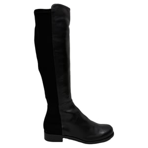 Stuart Weitzman 5050 overknee laarzen in zwart leer en suède.