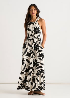Mono-print, linnenmix, trapezejurk met ceintuur