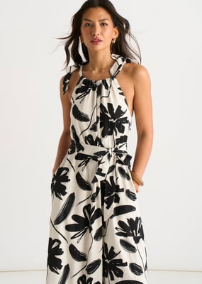 Mono-print, linnenmix, trapezejurk met ceintuur