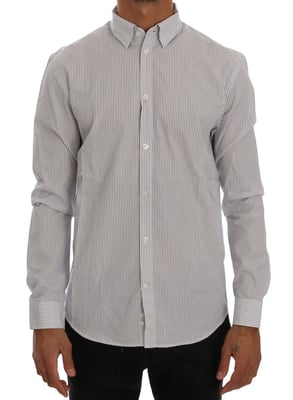 Frankie Morello Witte Blauwe Gestreepte Casual Katoenen Regular Fit Hemd