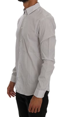 Frankie Morello Witte Blauwe Gestreepte Casual Katoenen Regular Fit Hemd