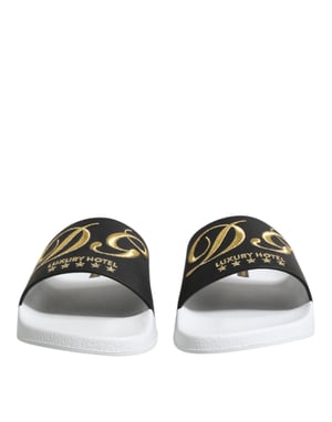 Dolce & Gabbana Witte Zwarte Leren Sandalen Strandkleding Schoenen