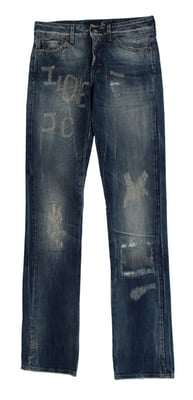Cavalli Blue Wash Versleten Katoenen Straight Fit Jeans