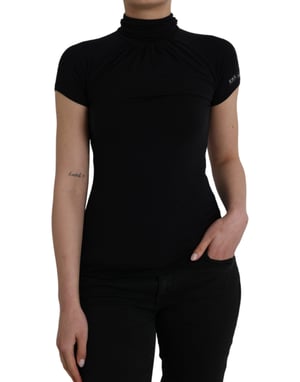 Costume National Zwarte Coltrui Viscose Korte Mouw Top