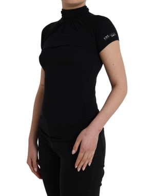 Costume National Zwarte Coltrui Viscose Korte Mouw Top