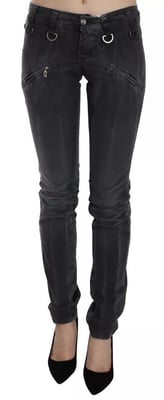 John Galliano Grijs Gewassen Lage Taille Rits Side Skinny Denim Jeans