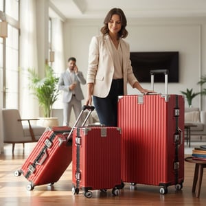 Rode hardshell koffer Dubbele 4-wiel ABS bagage Cabine Koffers