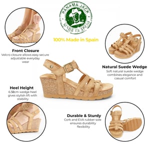 Panama Jack Dames Wedge Hiel Bark Bruine Suède Leren Sandals - Vero B1