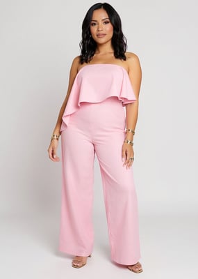 Roze bandeau-jumpsuit met geweven drapering