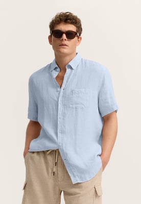 Bugatti Herren Korte mouwen shirt Modern Fit van linnen met button-down kraag