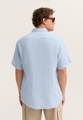 Bugatti Herren Korte mouwen shirt Modern Fit van linnen met button-down kraag