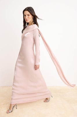 Roze platte maxi-jurk voor dames, lange chique/nachtelijke A-lijn bescheiden avondjurk