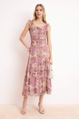Mouwloze midi-jurk met bloemenprint voor dames, casual/dagelijks, A-lijn