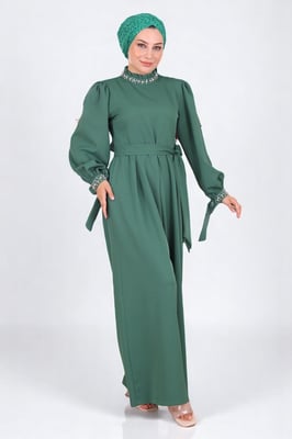 Parel Detailed Jumpsuit-jurk Smaragdgroen