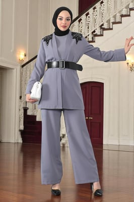 Kant Detailed Jumpsuit Set Grijs