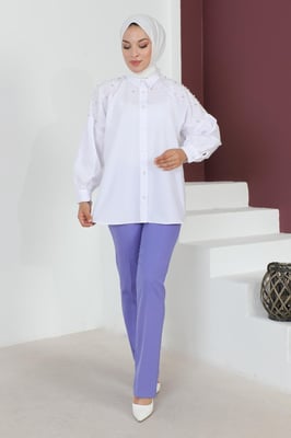 Gestreept Detailed Broek Lila