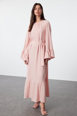Roze maxi-jurken voor dames in effen kleuren, casual, relaxed en bescheiden stijl.