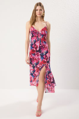 Dames maxi-jurk met bloemenprint, geschikt voor overdag en 's avonds.