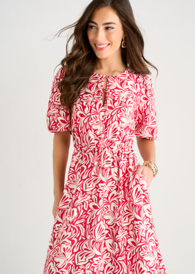 Midi-jurk met rode paisleyprint en elastische tailleband