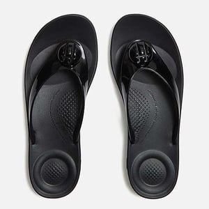 FitFlop Iqushion Glanzende Knop Dames Zwarte Slippers