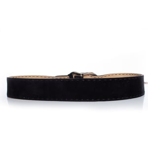 Prada, zwarte suède riem met zilveren gesp.