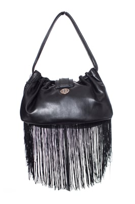 Emporio Armani, vintage zwarte leren handtas met franjes.