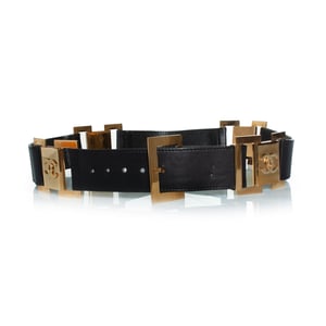 Chanel vintage zwarte leren riem met logo