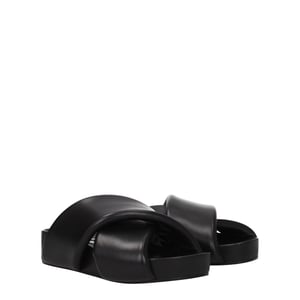 Jil Sander Zwarte Leren Slippers