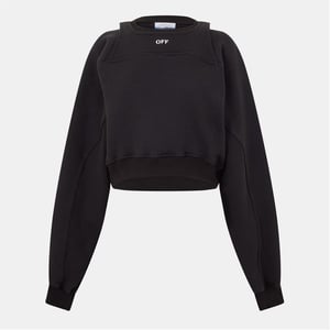Dames Off White Cropped Relaxed Fit Crewneck Sweatshirt in Zwart/Wit