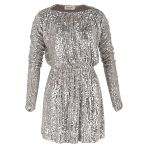 Saint Laurent mini-jurk met bateau-halslijn en pailletten in zilverkleurig polyester