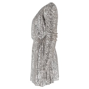 Saint Laurent mini-jurk met bateau-halslijn en pailletten in zilverkleurig polyester