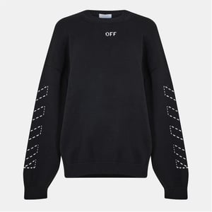 Heren Off White Geborduurd Regular Fit Ronde Hals Trui in Zwart/Cream