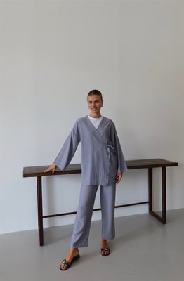 Kreukellook Textured Kimono Pak Grijs