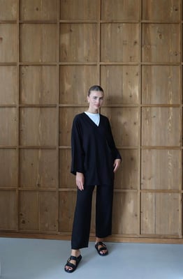 Kreukellook Textured Kimono Pak Zwart