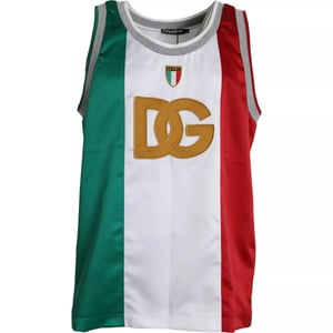 Dolce & Gabbana Witte Groene Mouwloze Top Italiaanse Vlag Basket T-shirt