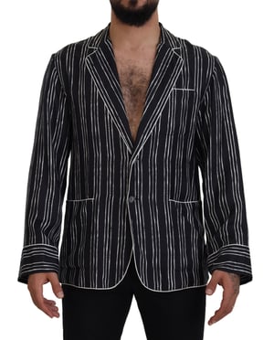 Dolce & Gabbana Blauw Gestreepte Zijde Pyjama Shirt Jas