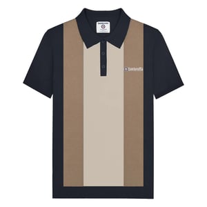 Lambretta Heren Verticaal Gestreept Gebreid Poloshirt (Marine/Kaas/Zilver)