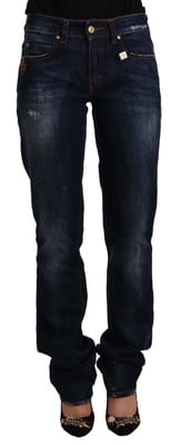 GF Ferre Donkerblauwe Gewassen Mid Waist Katoenen Denim Rechte Jeans