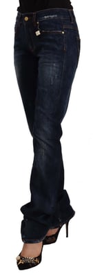 GF Ferre Donkerblauwe Gewassen Mid Waist Katoenen Denim Rechte Jeans