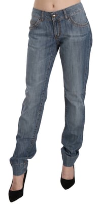 Just Cavalli Blauwe Gewassen Katoenen Lage Taille Slim Fit Jeans